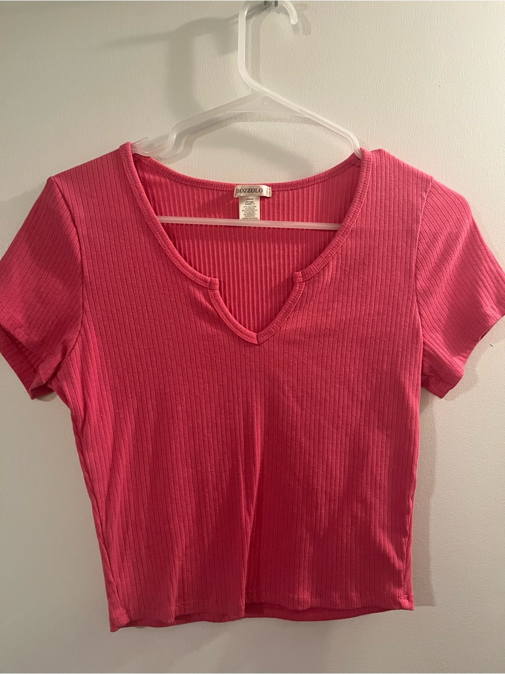 Bozzolo Hot Pink Ribbed V-Neck Crop Top